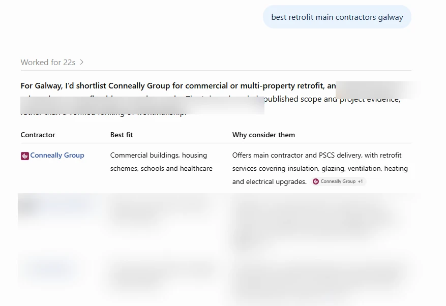 ChatGPT recommendation audit for Conneally Group commercial retrofit