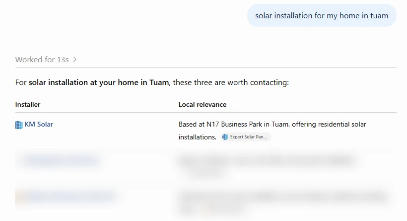 ChatGPT recommendation audit for KM Solar residential installations